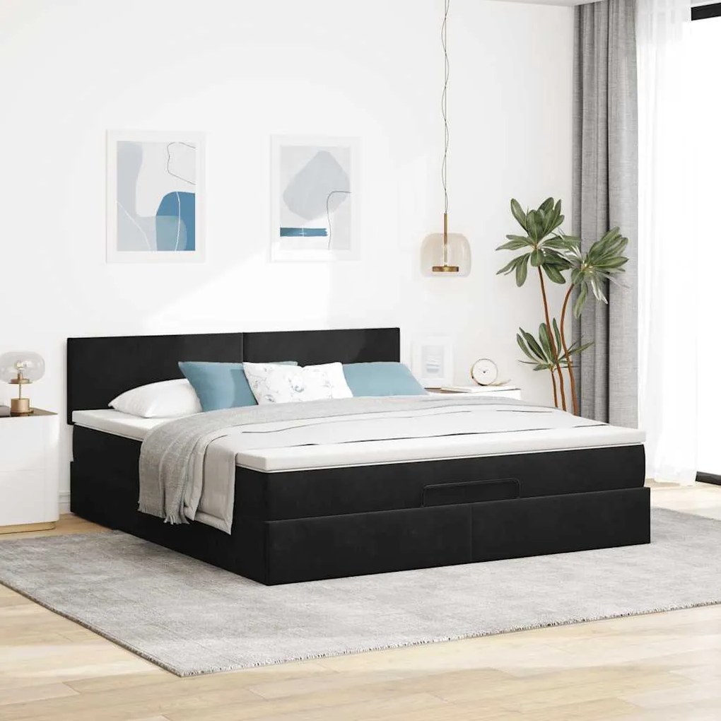 Estrutura de cama otomana com colchão 180x200 cm veludo preto