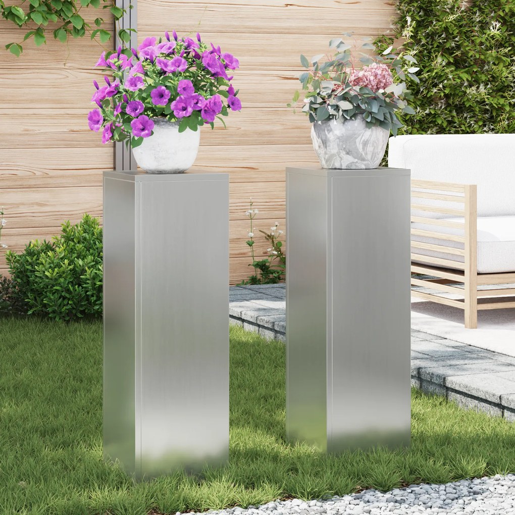 vidaXL Suportes de Plantas para Exterior Pilar 2 pcs 24x24x75 cm Aço Galvanizado