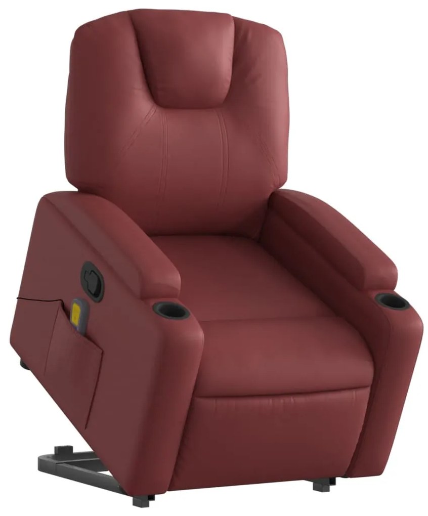 Poltrona massagens reclinável couro artificial vermelho tinto
