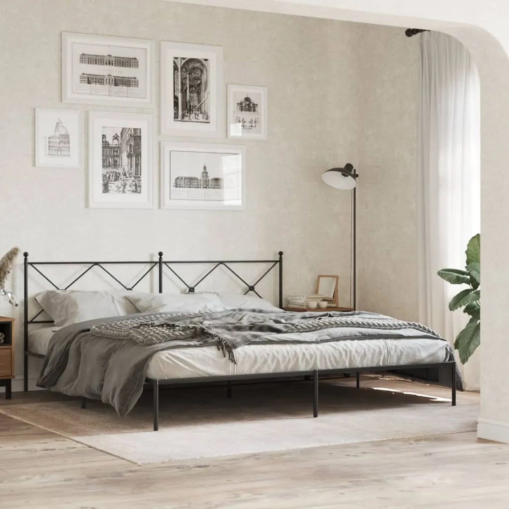 Estrutura de cama com cabeceira 200x200 cm metal preto