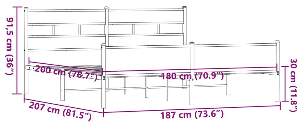 Estrutura cama sem colchão 180x200 cm metal carvalho castanho