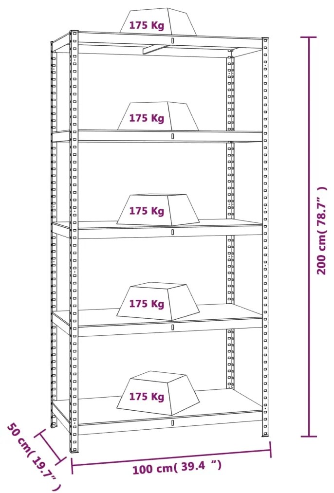 Estantes 5 prateleiras 3 pcs derivados de madeira/aço prateado