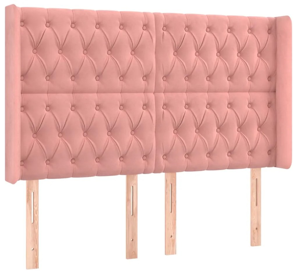 Cabeceira de cama c/ luzes LED veludo 163x16x118/128 cm rosa