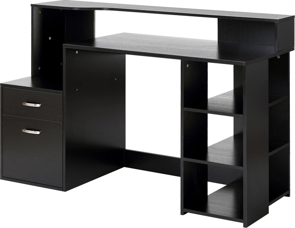 Secretária com 2 gavetas, secretária com arrumação, 137 x 55 x 92 cm, prateleiras abertas e suporte para impressora, estilo moderno, secretária para c