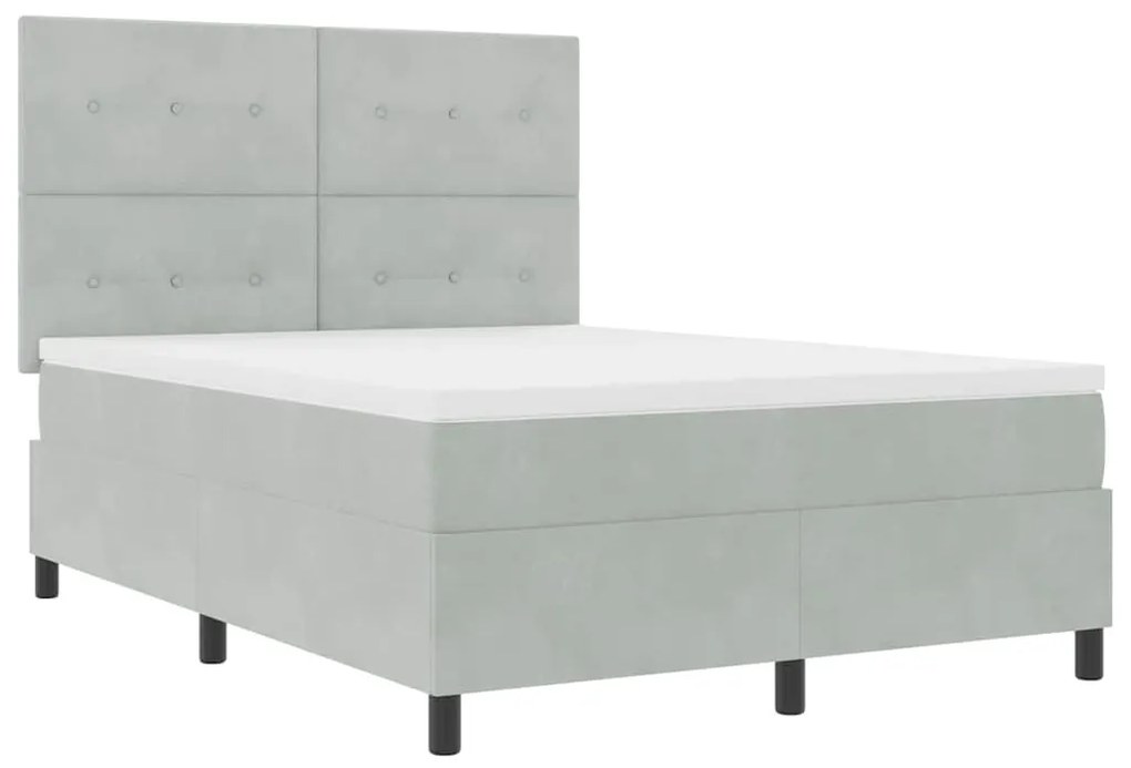 Cama Box Spring com Colchão e Luz LED Cinza Claro 140x190 cm Veludo