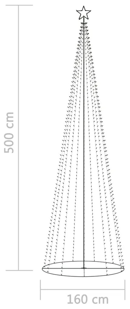 Árvore de Natal em cone 752 luzes LED multicor 160x500cm