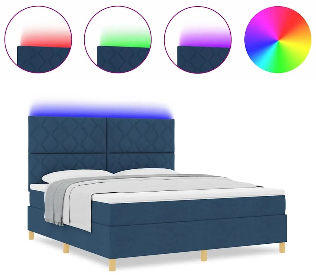 Cama com Box Spring com Colchão e LED Azul 180x200 cm Tecido