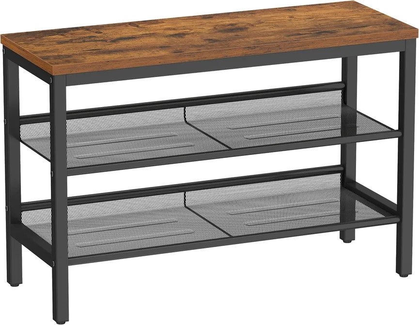 Sapateira com 3 níveis em estilo industrial 28 x 75 x 50 cm castanho-escuro e preto