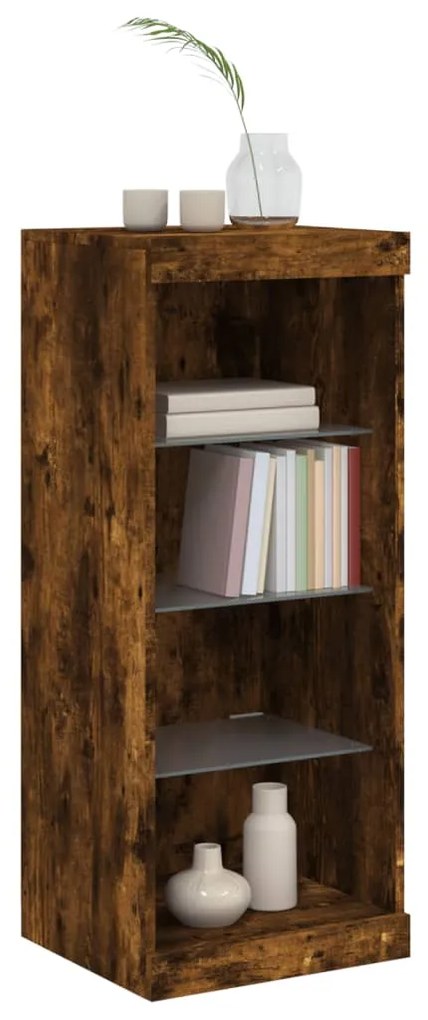 Aparador com luzes LED 41x37x100 cm carvalho fumado