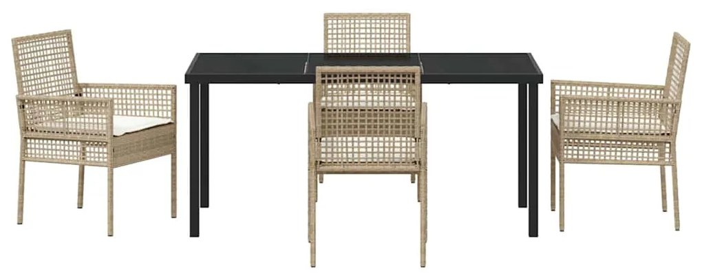 Conjunto de Jantar de Jardim com Almofadas Bege em Rattan Sintético
