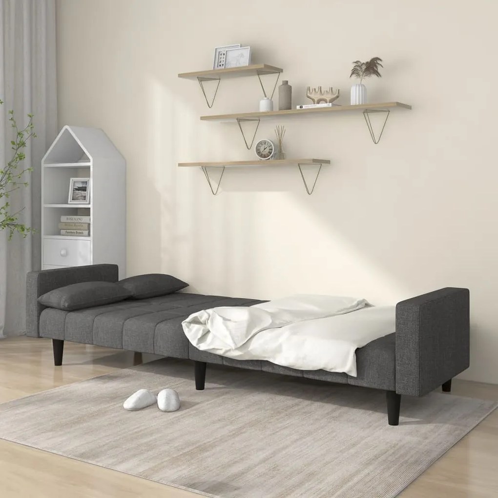 Sofá-cama 2 lugares com duas almofadas tecido cinzento-escuro