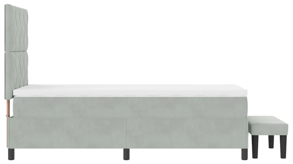 Cama Box Spring com Colchão e Banco Cinza Claro 90x190 cm Veludo