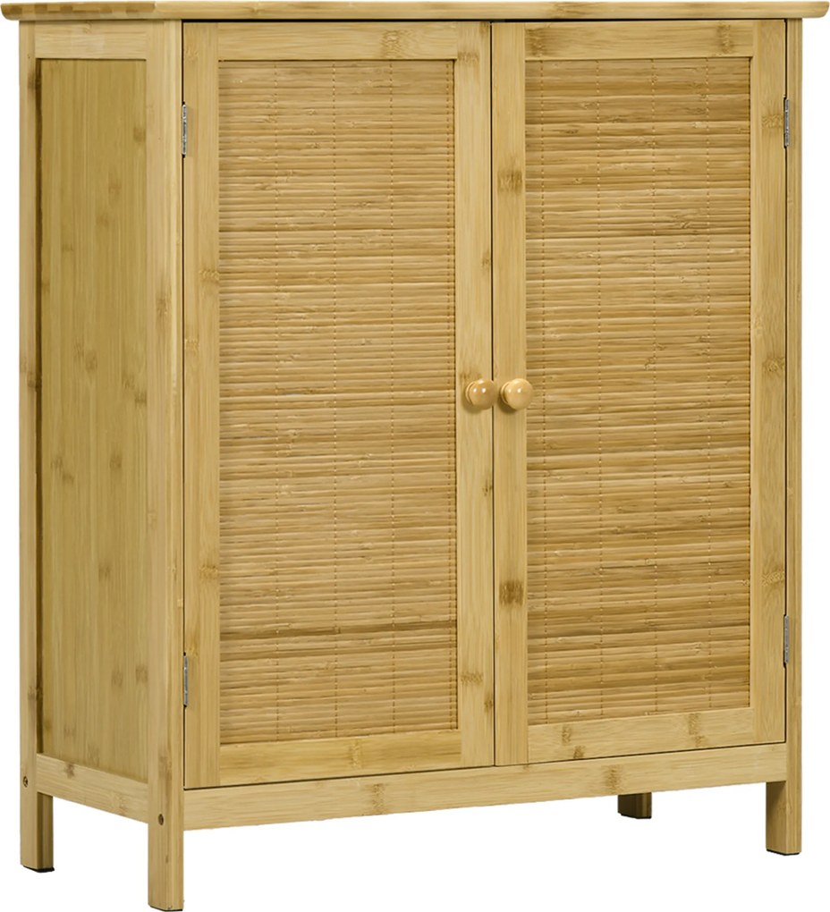HOMCOM Aparador de Bambu de 2 Portas Aparador Boémio com 2 Prateleiras para Cozinha Entrada 60x27x67,5 cm Madeira | Aosom Portugal
