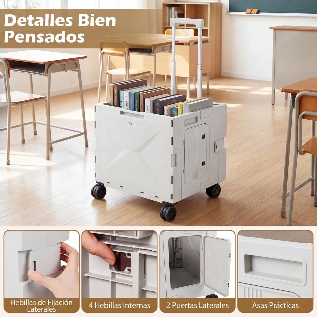 Carrinho de, multifuncional. Compras Dobrável, 50 x 43,5 x 50-94,5 cm, 4 Rodas Giratórias, Branco