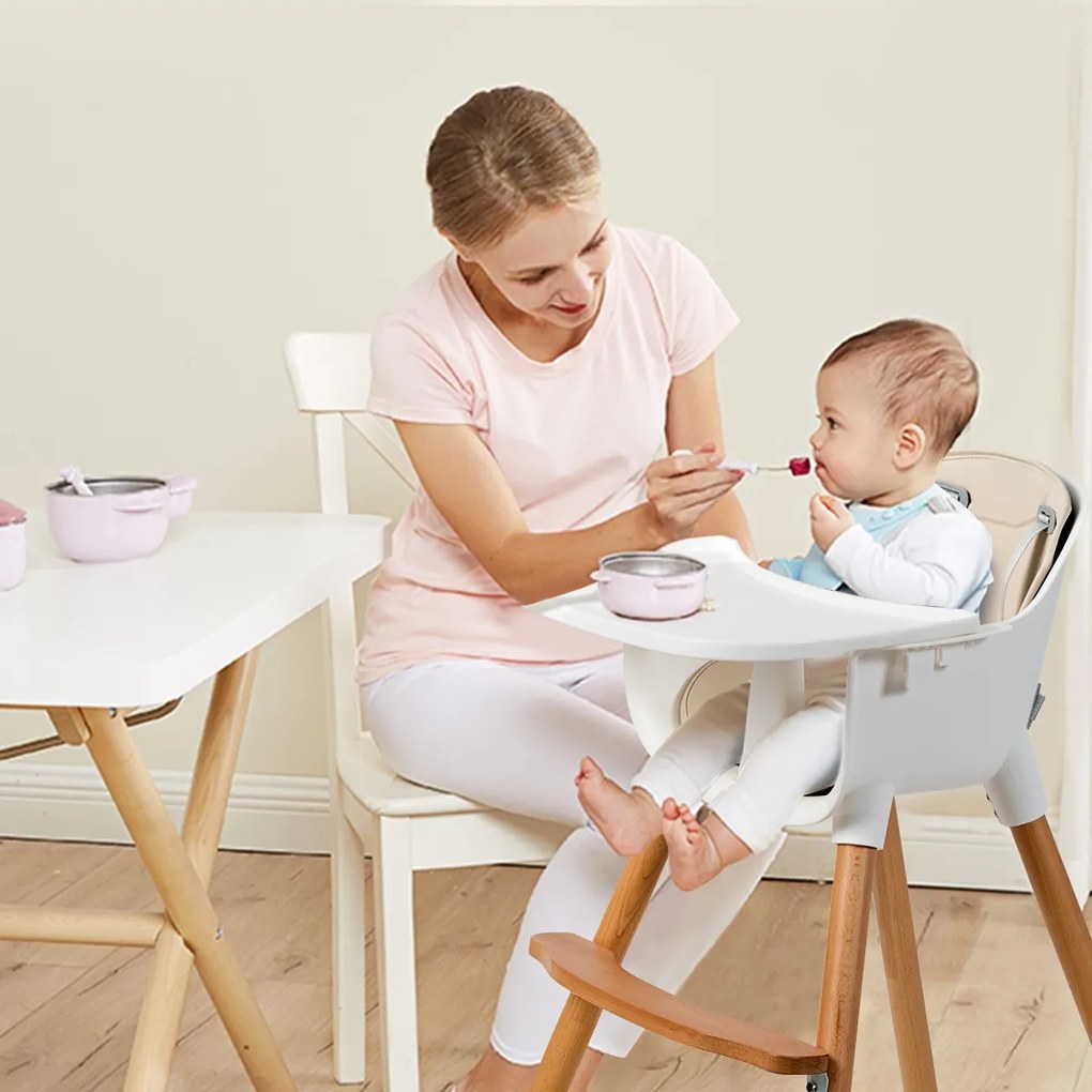 Cadeira Alta para Bebés Cadeira Alta Multifuncional Convertível com Bandeja Removível Almofada de 5 Pontos Altura Almofada Ajustável para Bebés 6-36 M