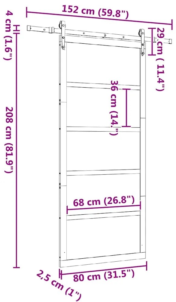 Porta Deslizante Castanho 80 x 208 cm Madeira de pinho maciça