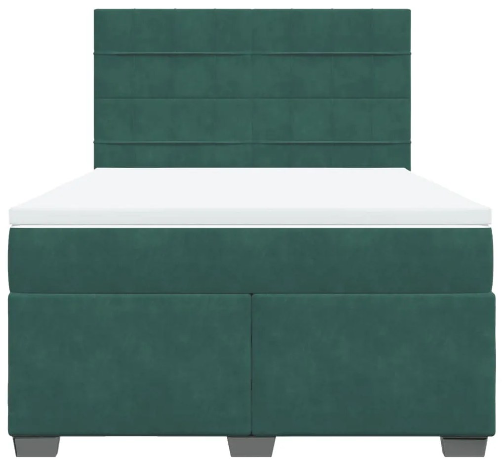 Cama com molas/colchão 140x200 cm veludo verde-escuro