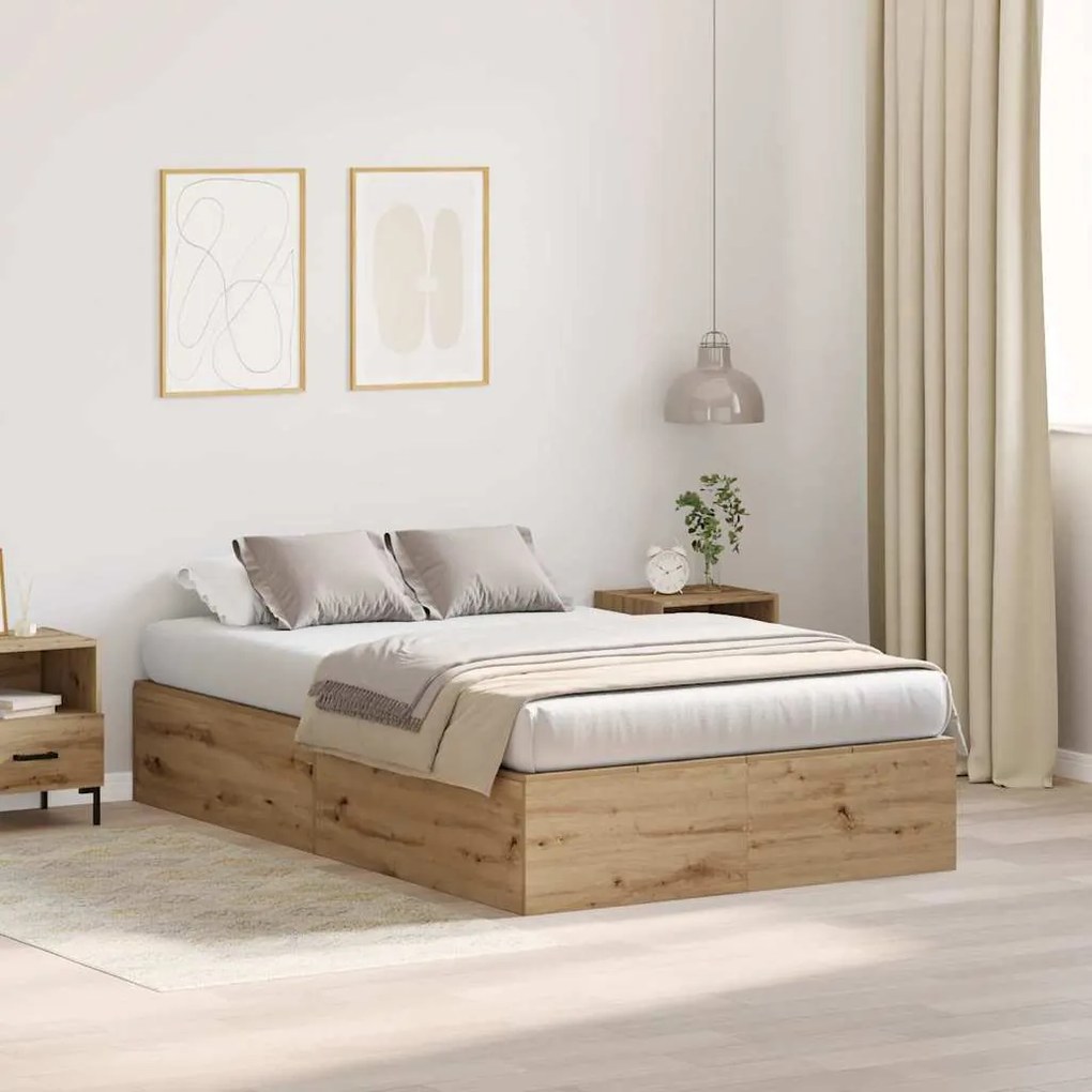 vidaXL Estrado de cama com arrumação Carvalho Artesanal 120 x 190 cm