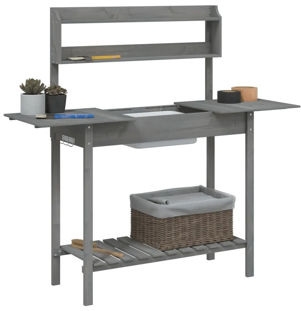 Mesa de cultivo com pia 147,5x44x139,5 cm abeto maciço cinzento
