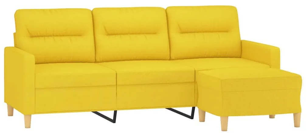 Sofá de 3 lugares com apoio de pés 180 cm tecido amarelo-claro