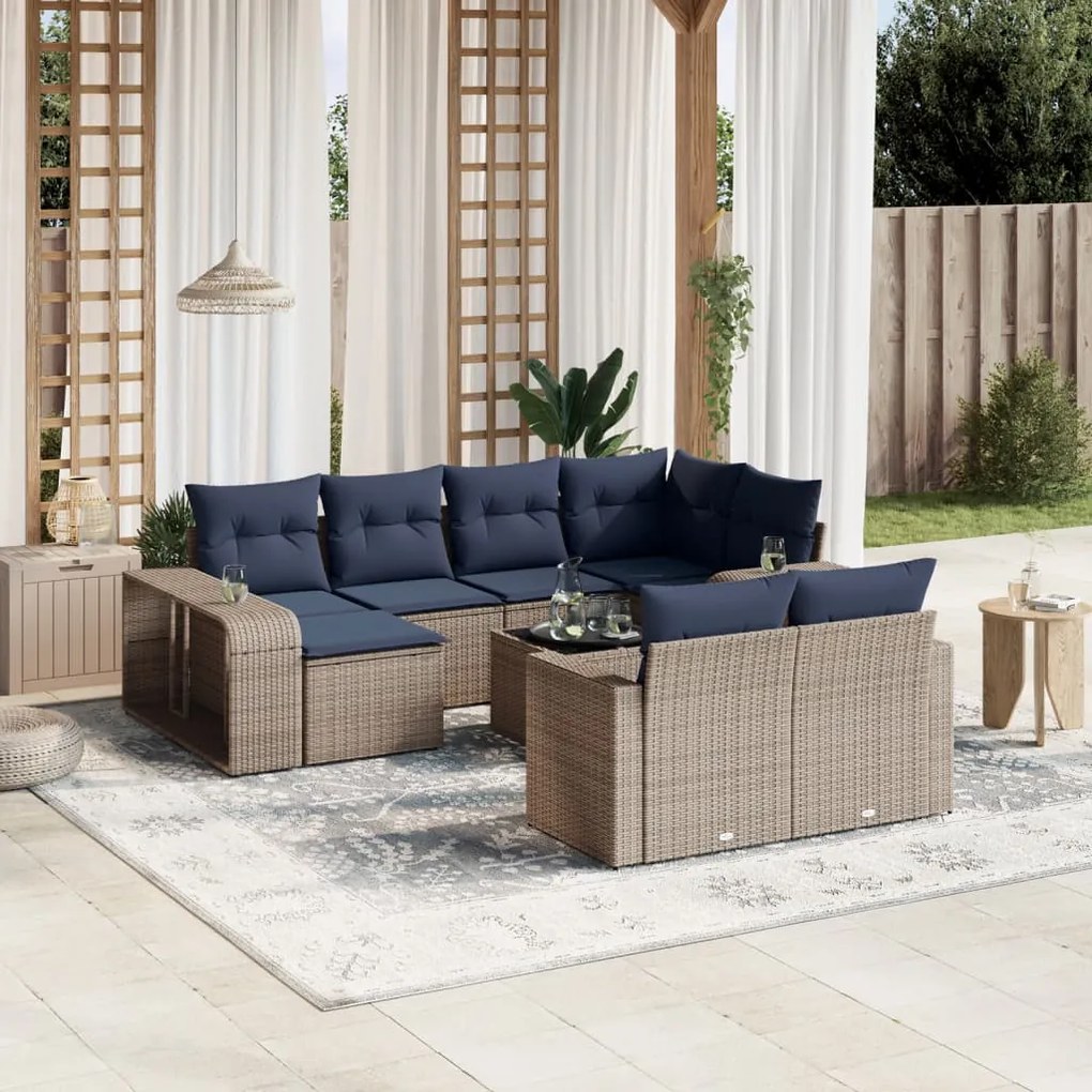vidaXL 11 pcs conjunto sofás de jardim c/ almofadões vime PE cinzento