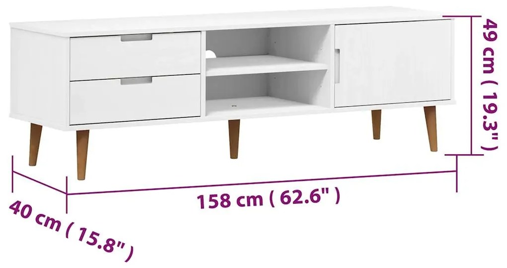 Móvel de TV Eva em Pinho Maciço - Branco - Design Escandinavo