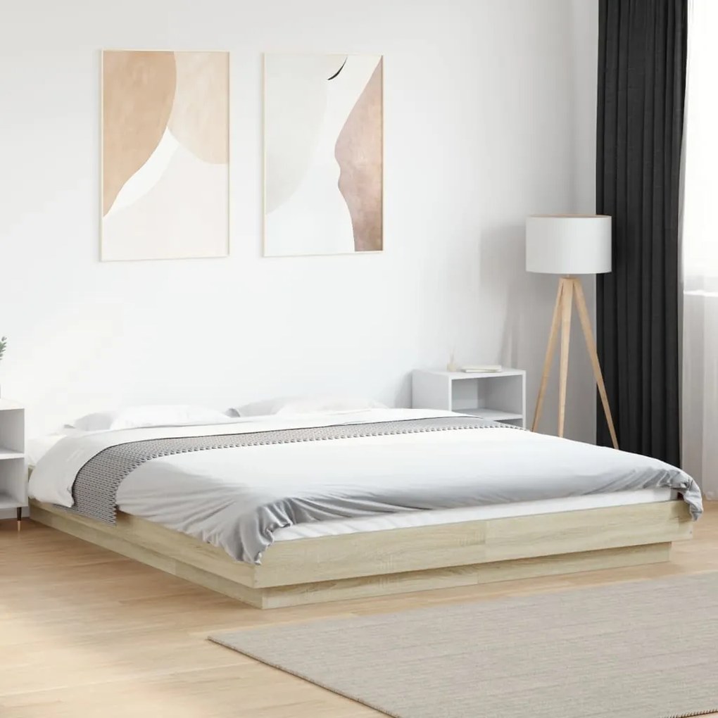 Estrutura de cama 150x200 cm derivados madeira carvalho sonoma