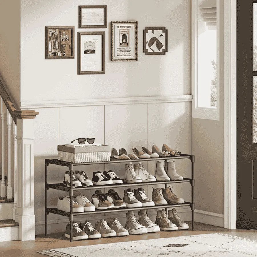 Sapateira com vários níveis 29,7 x 91,8 x 53,5 cm, economiza espaço para o corredor e a área de entrada Preto