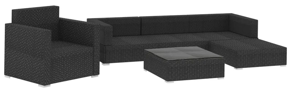 6 pcs conjunto lounge de jardim c/ almofadões vime PE preto