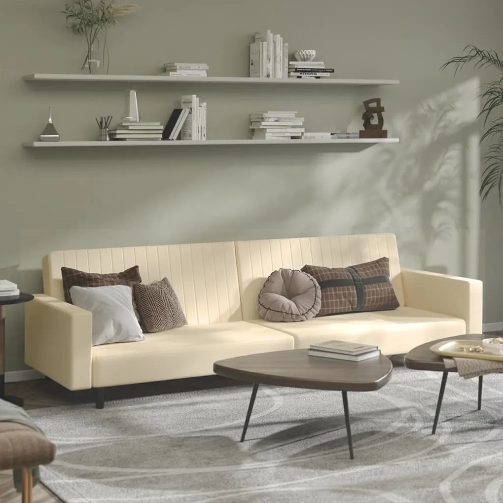 337659 vidaXL Sofá-cama de 2 lugares veludo cor creme