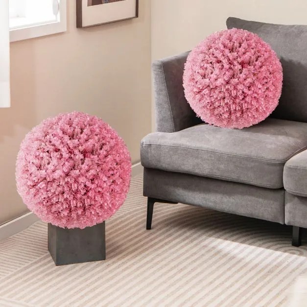 2 bolas artificiais de eucalipto sintético decorativo 44 cm com 7 camadas de folhas Bola de jardim cor-de-rosa