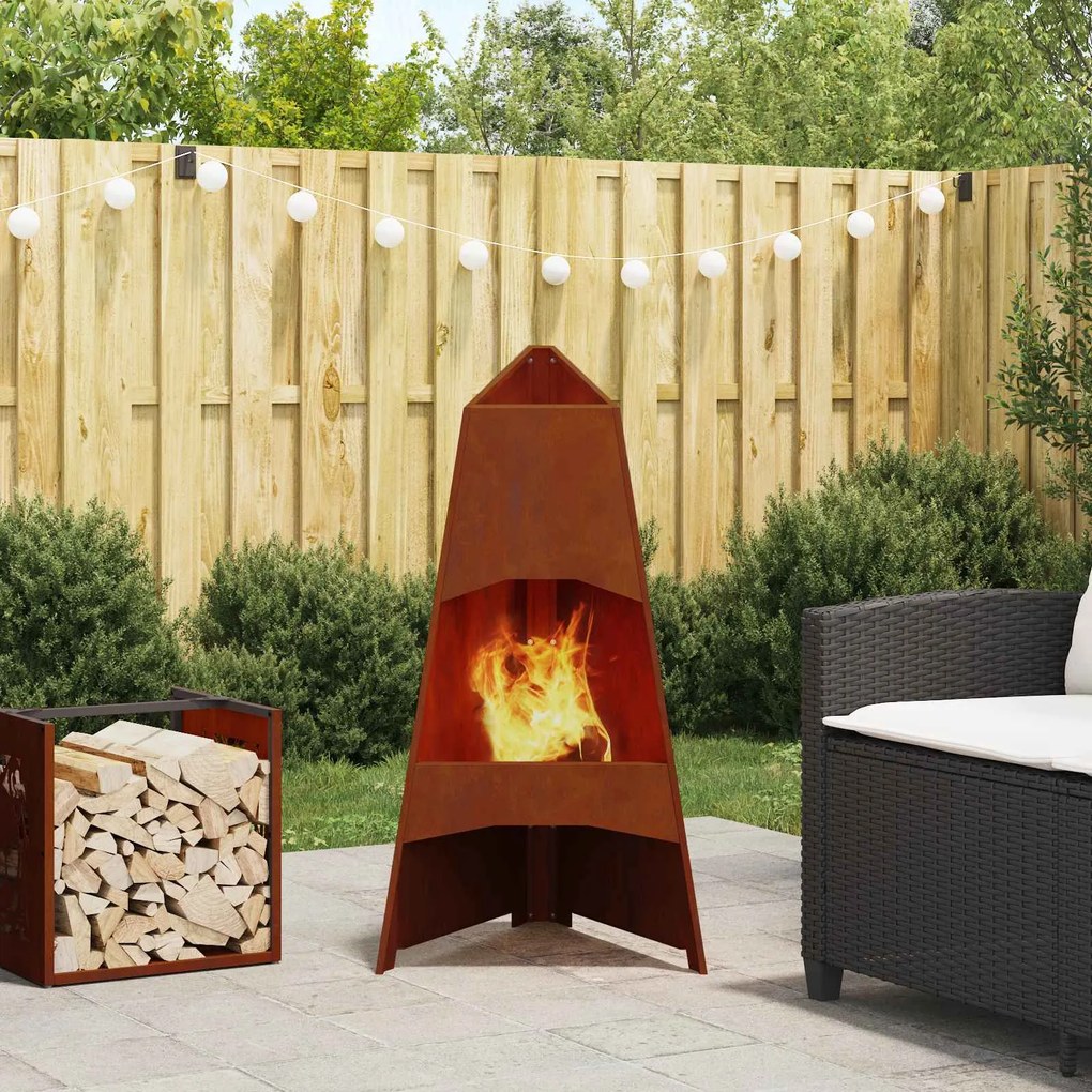vidaXL Fire Pit Castanho 50 x 50 x 95 cm Aço resistente às intempéries