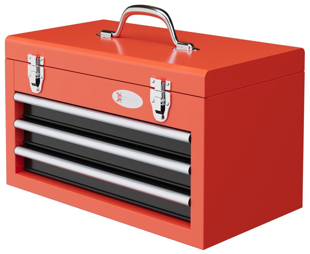DURHAND Caixa de Ferramentas de Aço Baú de Ferramentas Portátil com 2 Gavetas e 1 Caixa Superior e Alça 45x24x27 cm Vermelho