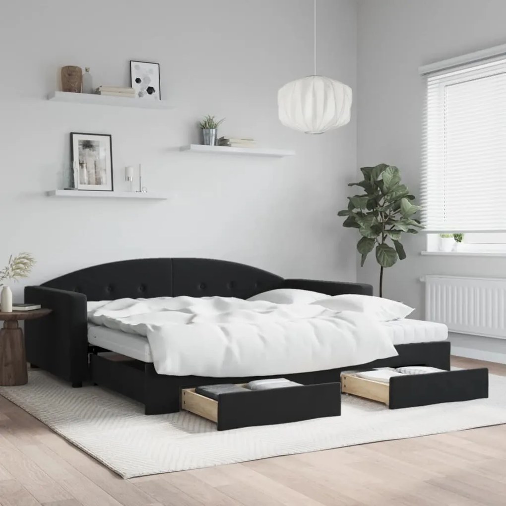 vidaXL Sofá-cama com gavetão e gavetas 100x200 cm veludo preto