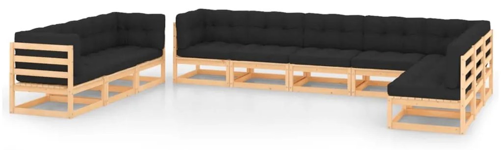 10 pcs conj. lounge jardim c/ almofadões pinho maciço antracite