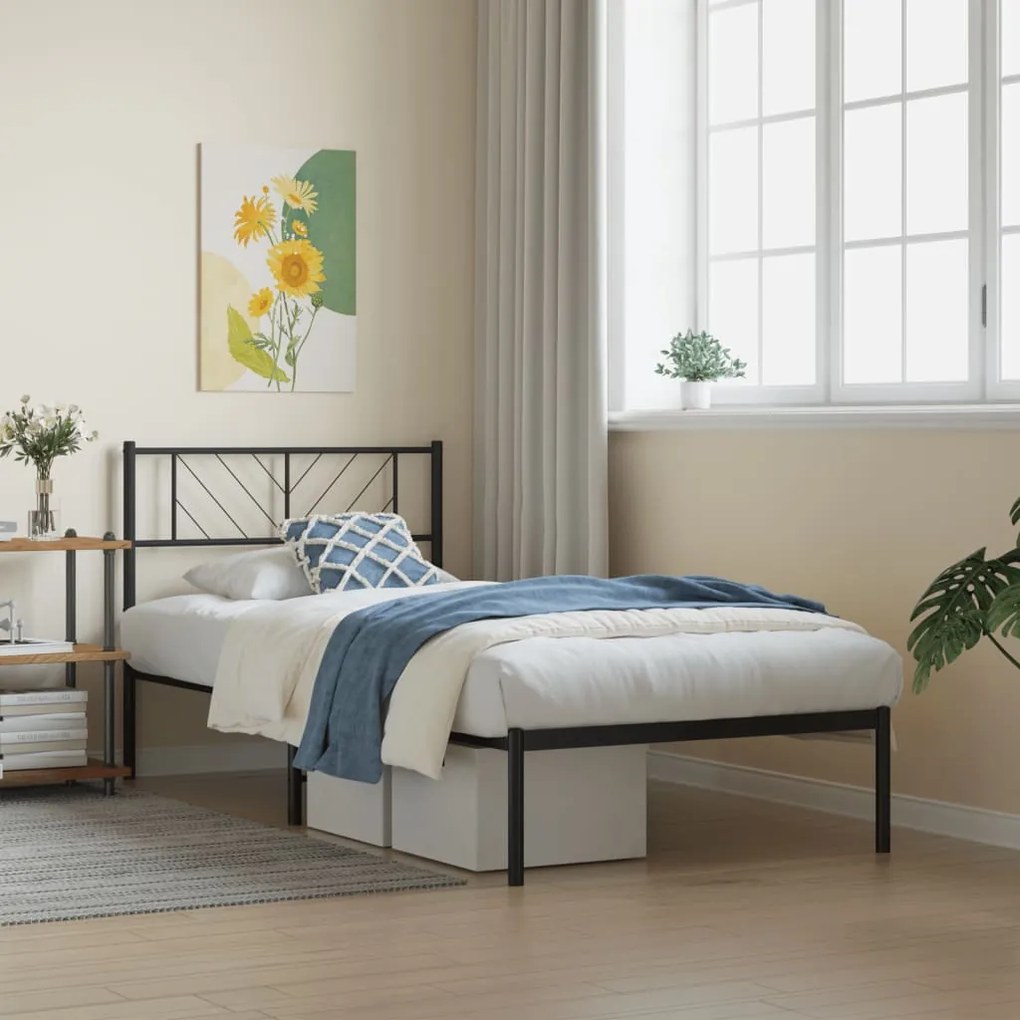 vidaXL Estrutura de cama com cabeceira 90x190 cm metal preto
