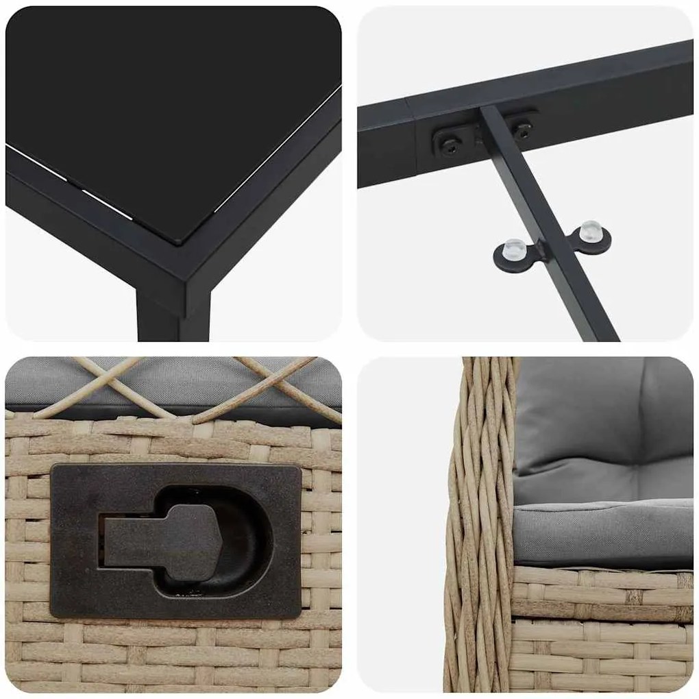 Conjunto de Jantar de Jardim com 7 Peças em Rattan Sintético Bege.