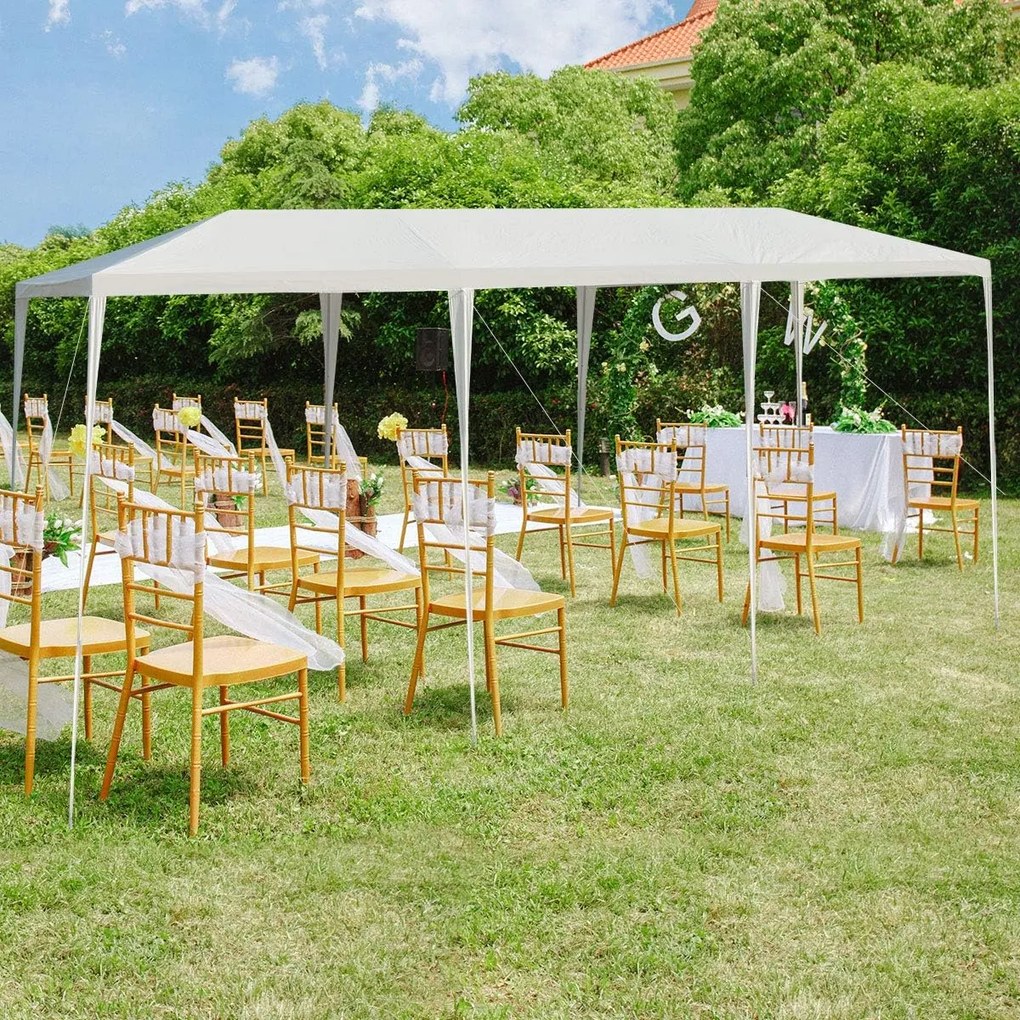 Tenda de jardim 3 x 9 m Impermeável Dobrável Proteção UV para exteriores Resistente com lona de polietileno festas, eventos, feiras branco