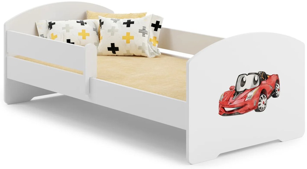 Cama infantil Luk carro de corrida 160x80 branca com grade - colchão e estrado incluído