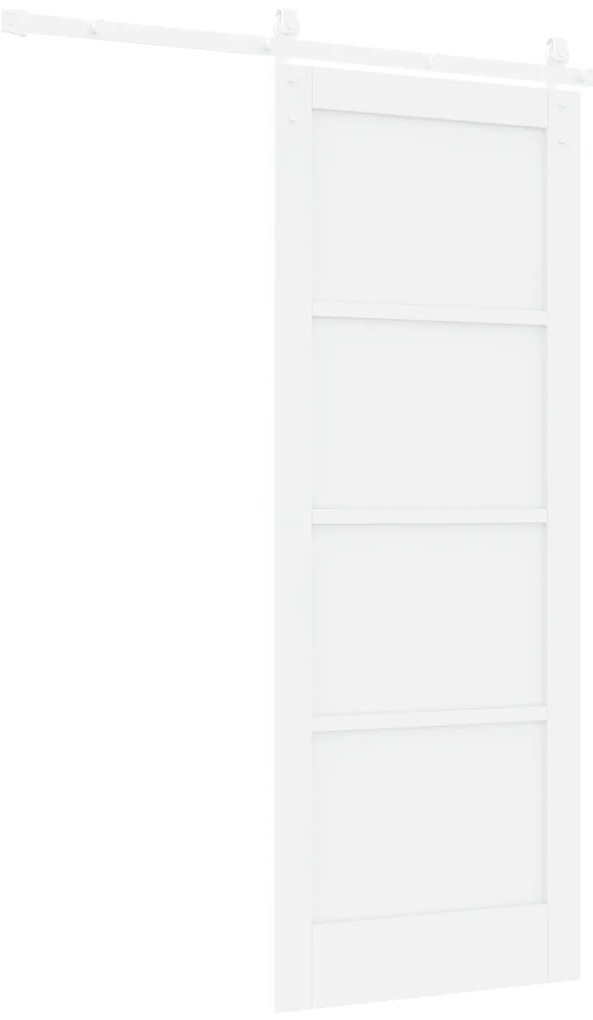 Porta Deslizante com Kit de Componentes Branca 78x202 cm Madeira Sólid