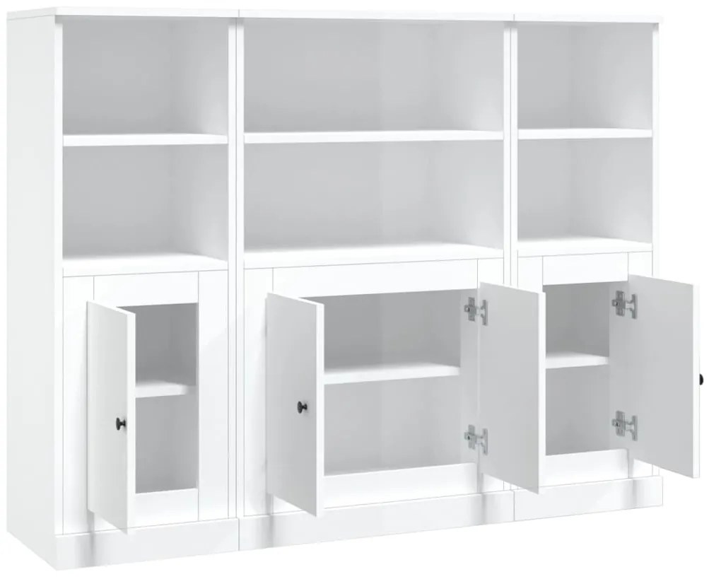 Aparadores altos 3 pcs derivados de madeira branco brilhante