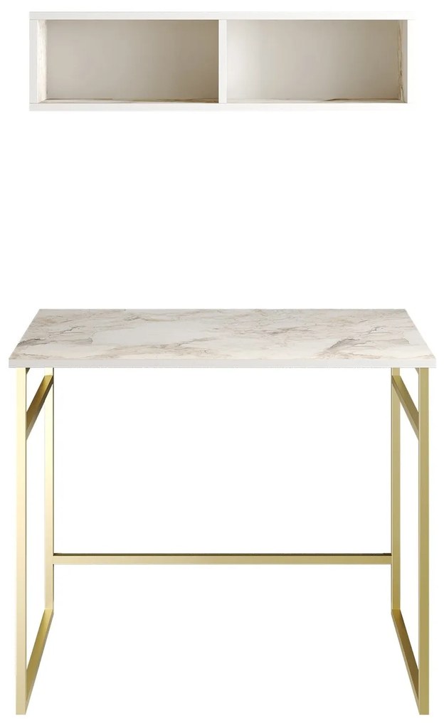 Secretária de Estudo Gama – Branco e Dourado – 90 x 75 x 60 cm