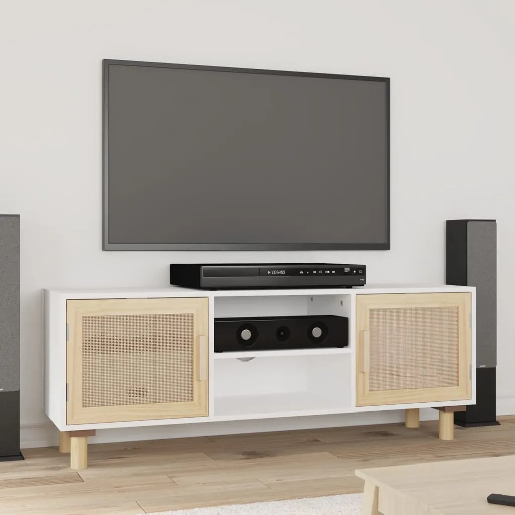 345615 vidaXL Móvel de TV 105x30x40 cm pinho maciço/vime natural branco