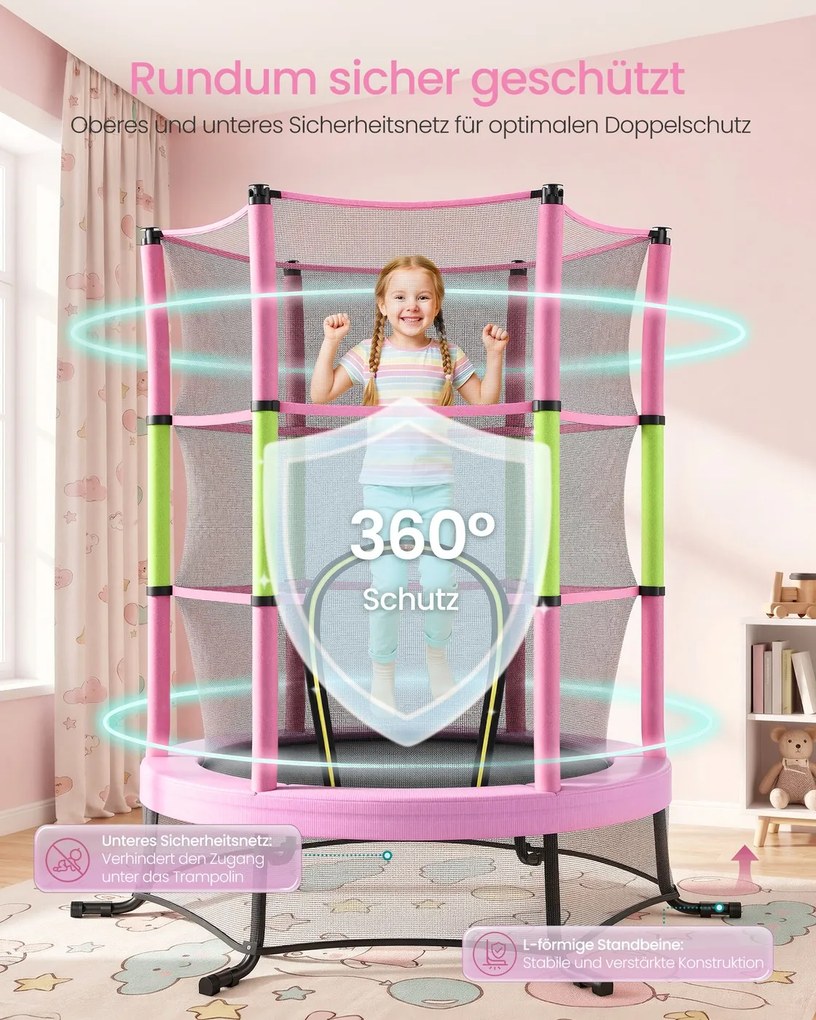 Trampolim infantil de 174 cm com rede de segurança e cobertura para os bordos rosa