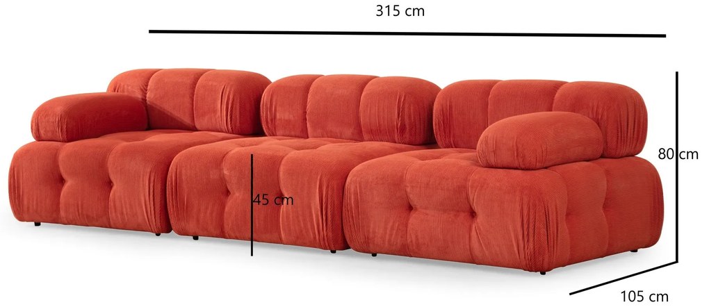 Sofá de 3 Lugares Doblo – Vermelho – 300x100x80 cm