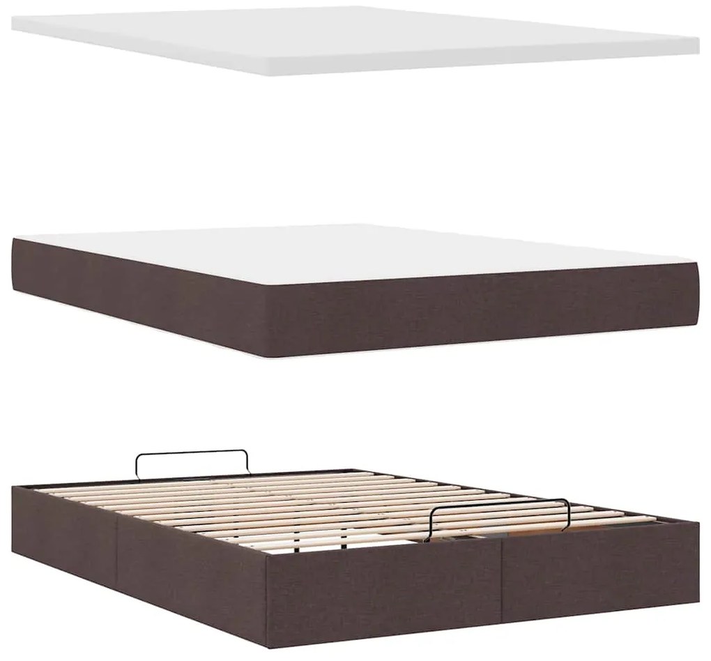 Estrutura cama otomana colchão 140x200cm tecido castanho escuro