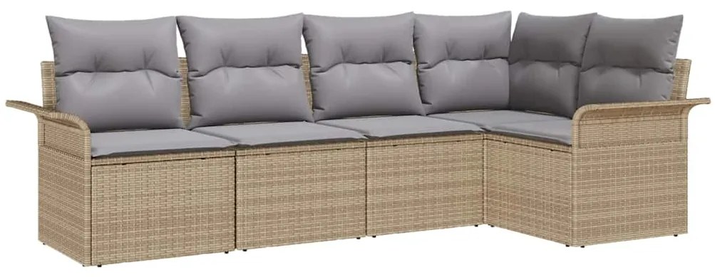 Conjunto de Sofá de Jardim de 5 Peças com Almofadas em Vime Bege