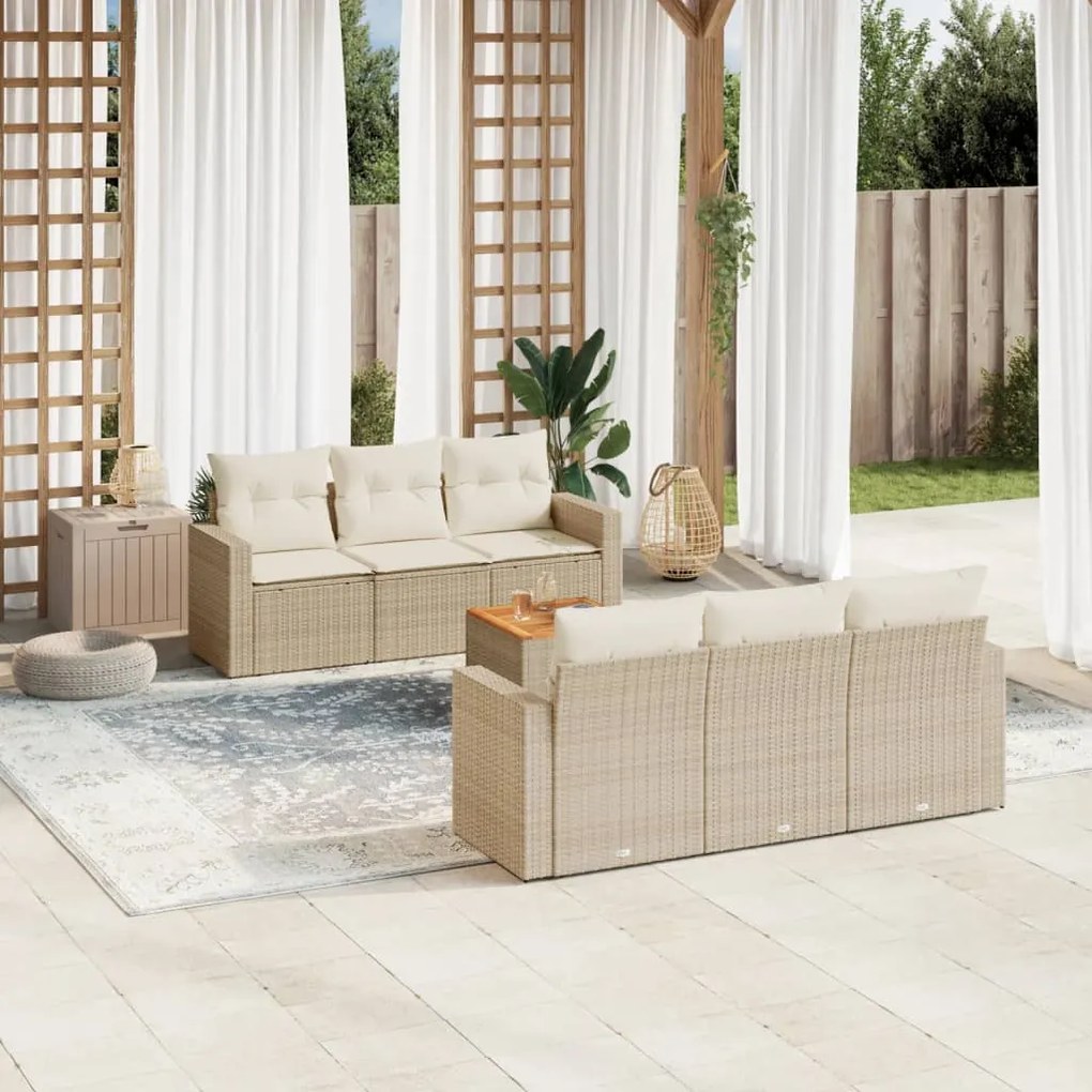 7 pcs conjunto de sofás p/ jardim com almofadões vime PE bege