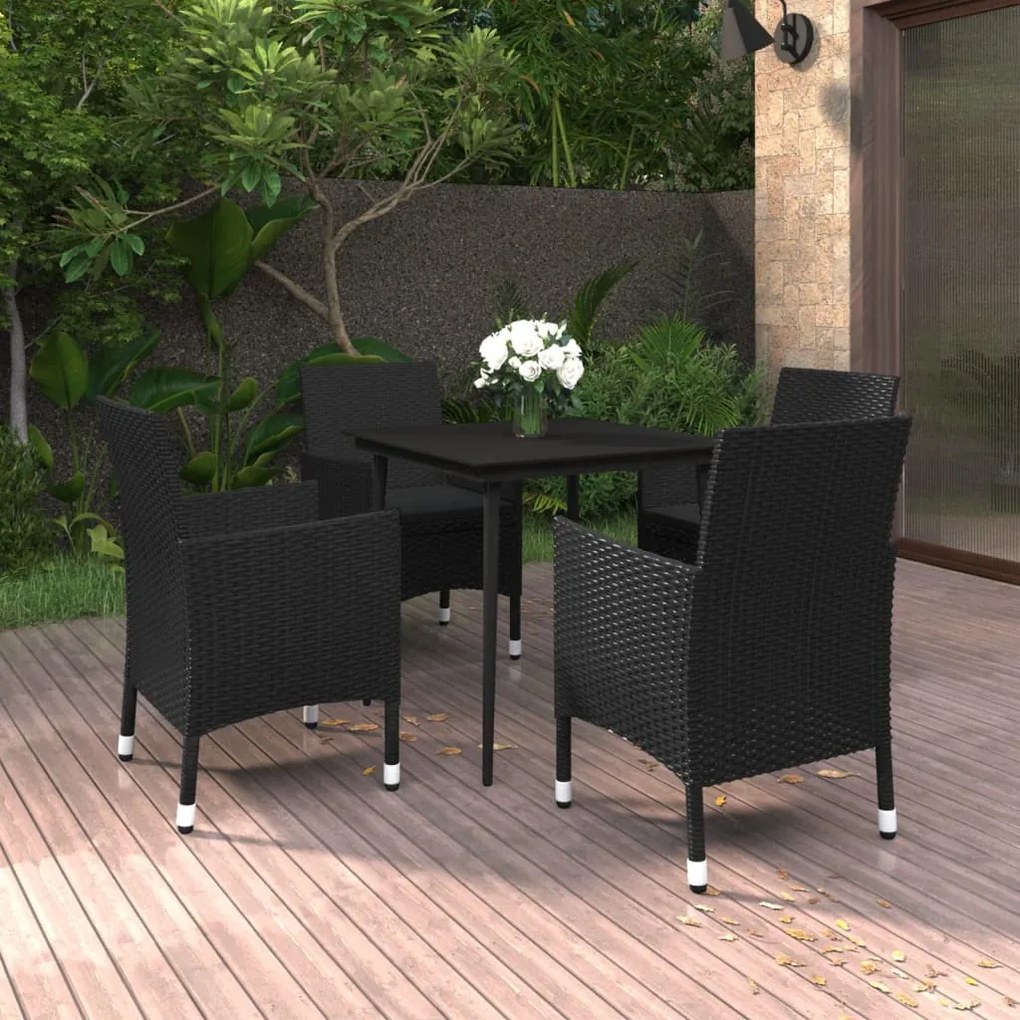 vidaXL 5 pcs conjunto de jantar p/ jardim c/almofadões vime PE e vidro