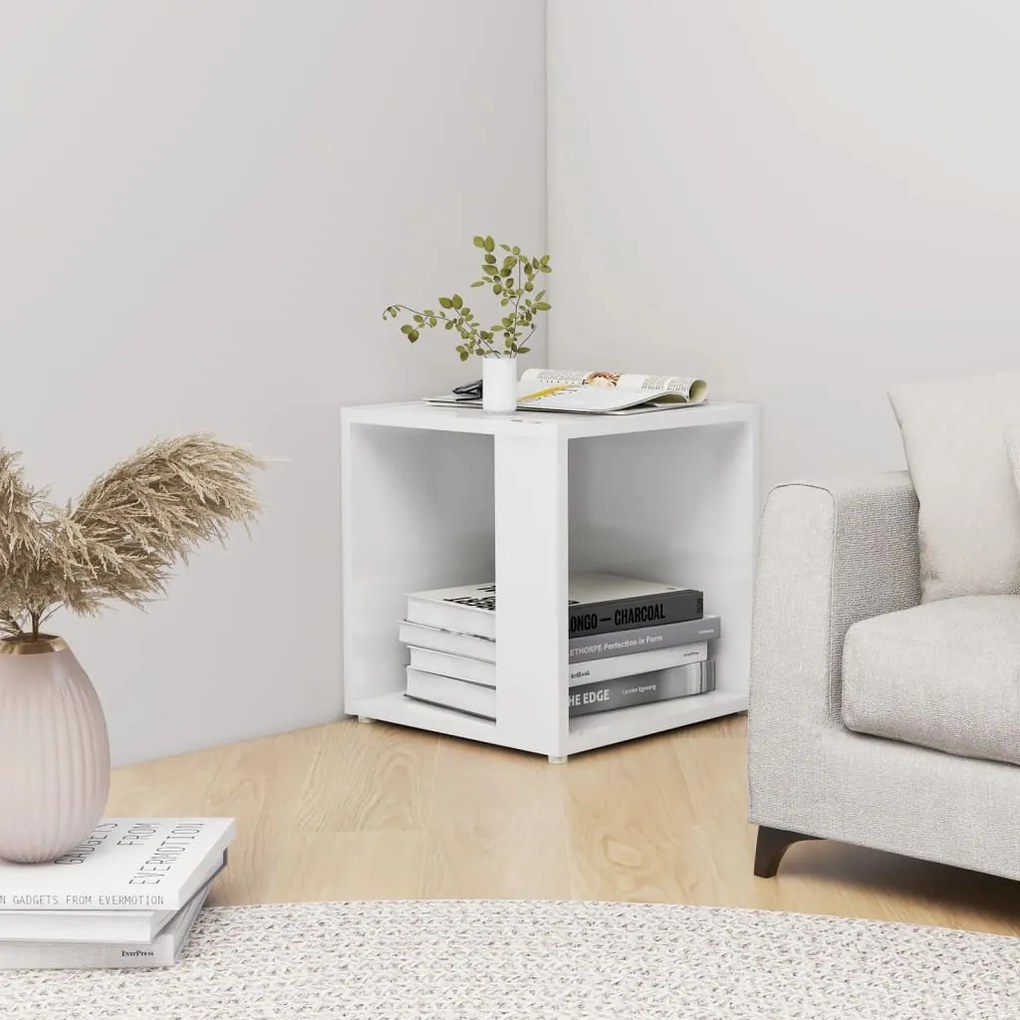 vidaXL Mesa de apoio 33x33x34,5 cm contraplacado branco brilhante